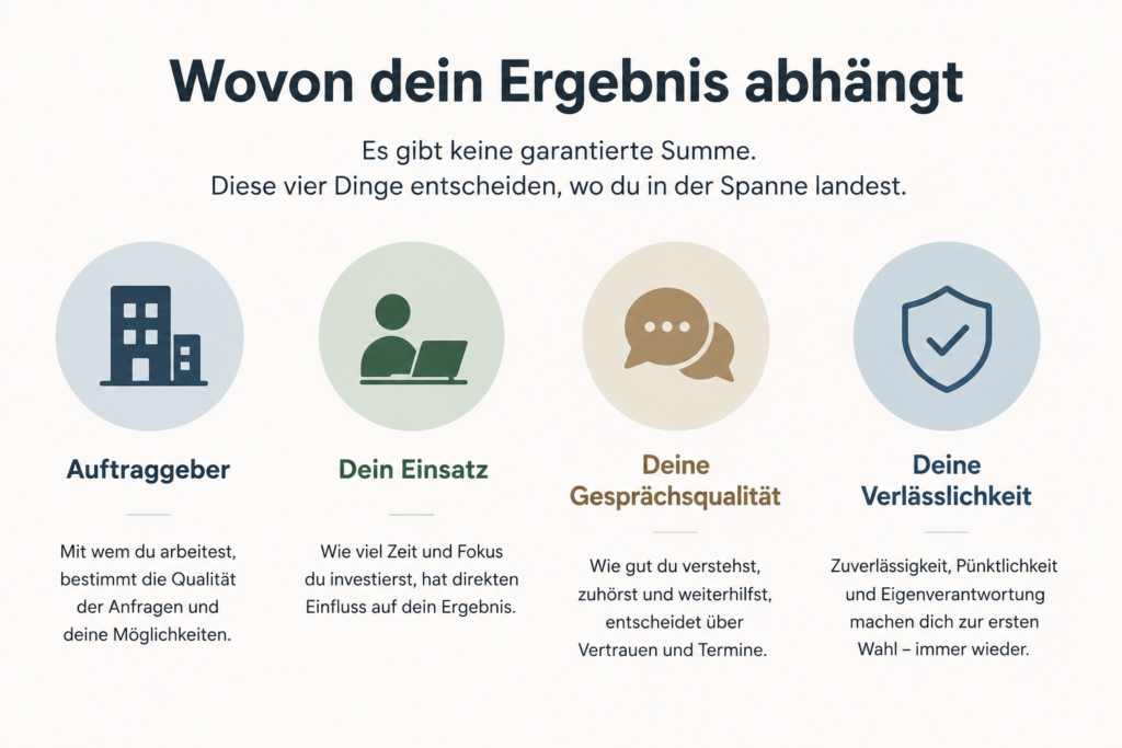 Realistische Spannen, keine festen Stufen beim anonym chatten. Wo du landest, entscheiden Auftraggeber, Einsatz und Gesprächsqualität.